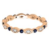 0.40 Carat (ctw) 18K Rose Gold Round Blue Sapphire And White Diamond Ladies Vintage Style Anniversary Wedding Eternity Band Stackable Ring