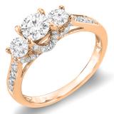 0.98 Carat (ctw) 10K Rose Gold Round Diamond 3 Stone Ladies Vintage Style Bridal Engagement Ring 1 CT