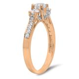0.98 Carat (ctw) 10K Rose Gold Round Diamond 3 Stone Ladies Vintage Style Bridal Engagement Ring 1 CT