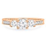 0.98 Carat (ctw) 10K Rose Gold Round Diamond 3 Stone Ladies Vintage Style Bridal Engagement Ring 1 CT