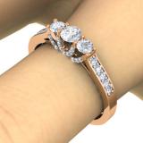 0.98 Carat (ctw) 10K Rose Gold Round Diamond 3 Stone Ladies Vintage Style Bridal Engagement Ring 1 CT