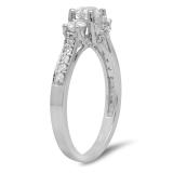 0.98 Carat (ctw) 10K White Gold Round Diamond 3 Stone Ladies Vintage Style Bridal Engagement Ring 1 CT