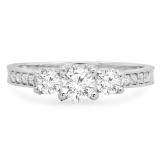 0.98 Carat (ctw) 10K White Gold Round Diamond 3 Stone Ladies Vintage Style Bridal Engagement Ring 1 CT