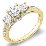 0.98 Carat (ctw) 10K Yellow Gold Round Diamond 3 Stone Ladies Vintage Style Bridal Engagement Ring 1 CT