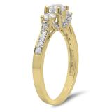 0.98 Carat (ctw) 10K Yellow Gold Round Diamond 3 Stone Ladies Vintage Style Bridal Engagement Ring 1 CT