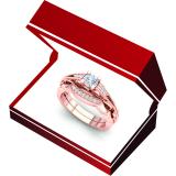 0.45 Carat (Ctw) 10K Rose Gold Round Cut White Diamond Ladies Bridal Vintage Style Milgrain Engagement Ring Matching Band Set 1/2 CT