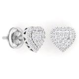 0.40 Carat (Ctw) 14K White Gold Round Cut White Diamond Ladies Heart Shaped Stud Earrings