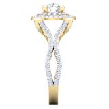 1.50 Carat (ctw) 10K Yellow Gold Round Cut White Cubic ZIrconia Ladies Bridal Split Shank Halo Style Engagement Ring