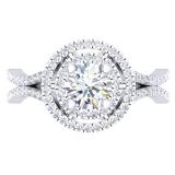 1.50 Carat (ctw) 14K White Gold Round Cut White Cubic ZIrconia Ladies Bridal Split Shank Halo Style Engagement Ring