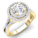 1.50 Carat (ctw) 14K Yellow Gold Round Cut White Cubic ZIrconia Ladies Bridal Split Shank Halo Style Engagement Ring