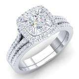 1.00 Carat (Ctw) 10K White Gold Princess & Round Cut White Diamond Ladies Bridal Split Shank Cushion Shaped Engagement Ring With Matching Band Set 1 CT