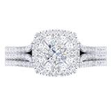 1.00 Carat (Ctw) 10K White Gold Princess & Round Cut White Diamond Ladies Bridal Split Shank Cushion Shaped Engagement Ring With Matching Band Set 1 CT