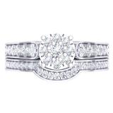0.85 Carat (Ctw) 10K White Gold Round White Diamond Ladies Cluster Bridal Engagement Ring With Matching Band Set