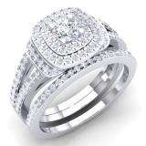 1.00 Carat (Ctw) 10K White Gold Round Cut Diamond Ladies Bridal Split Shank Halo Engagement Ring With Matching Band Set 1 CT