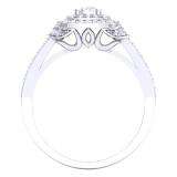 1.00 Carat (Ctw) 10K White Gold Round Cut Diamond Ladies Bridal Split Shank Halo Engagement Ring With Matching Band Set 1 CT