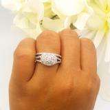 1.00 Carat (Ctw) 10K White Gold Round Cut Diamond Ladies Bridal Split Shank Halo Engagement Ring With Matching Band Set 1 CT
