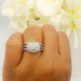 1.00 Carat (Ctw) 10K White Gold Round Cut Diamond Ladies Bridal Split Shank Halo Engagement Ring With Matching Band Set 1 CT