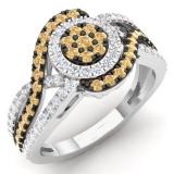 1.00 Carat (Ctw) 10K White Gold Round Champagne & White Diamond Ladies Swirl Split Shank Twisted Bridal Cluster Engagement Ring 1 CT