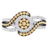 1.00 Carat (Ctw) 10K White Gold Round Champagne & White Diamond Ladies Swirl Split Shank Twisted Bridal Cluster Engagement Ring 1 CT