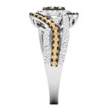 1.00 Carat (Ctw) 10K White Gold Round Champagne & White Diamond Ladies Swirl Split Shank Twisted Bridal Cluster Engagement Ring 1 CT