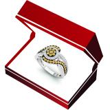 1.00 Carat (Ctw) 10K White Gold Round Champagne & White Diamond Ladies Swirl Split Shank Twisted Bridal Cluster Engagement Ring 1 CT