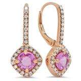 2.20 Carat (Ctw) 10K Rose Gold Round Cut Pink Sapphire & White Diamond Ladies Halo Style Hoop Earrings