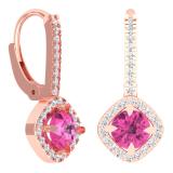 2.20 Carat (Ctw) 10K Rose Gold Round Cut Pink Sapphire & White Diamond Ladies Halo Style Hoop Earrings