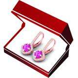 2.20 Carat (Ctw) 10K Rose Gold Round Cut Pink Sapphire & White Diamond Ladies Halo Style Hoop Earrings