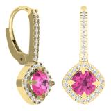 2.20 Carat (Ctw) 10K Yellow Gold Round Cut Pink Sapphire & White Diamond Ladies Halo Style Hoop Earrings