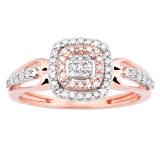 0.35 Carat (Ctw) Two Tone Rose Gold Plated 14K White Gold Round White Diamond Ladies Split Shank Bridal Cluster Engagement Ring 1/3 CT