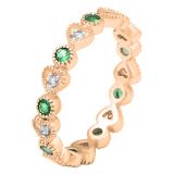 0.55 Carat (Ctw) 10K Rose Gold Round Cut Emerald And White Diamond Ladies Vintage Style Anniversary Wedding Eternity Band Stackable Ring 1/2 CT