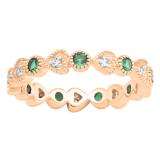0.55 Carat (Ctw) 10K Rose Gold Round Cut Emerald And White Diamond Ladies Vintage Style Anniversary Wedding Eternity Band Stackable Ring 1/2 CT