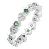 0.55 Carat (Ctw) 10K White Gold Round Cut Emerald And White Diamond Ladies Vintage Style Anniversary Wedding Eternity Band Stackable Ring 1/2 CT