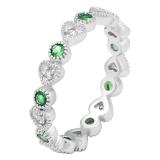 0.55 Carat (Ctw) 10K White Gold Round Cut Emerald And White Diamond Ladies Vintage Style Anniversary Wedding Eternity Band Stackable Ring 1/2 CT