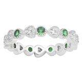 0.55 Carat (Ctw) 10K White Gold Round Cut Emerald And White Diamond Ladies Vintage Style Anniversary Wedding Eternity Band Stackable Ring 1/2 CT