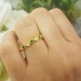 0.55 Carat (Ctw) 10K Yellow Gold Round Cut Emerald And White Diamond Ladies Vintage Style Anniversary Wedding Eternity Band Stackable Ring 1/2 CT