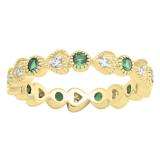 0.55 Carat (Ctw) 14K Yellow Gold Round Cut Emerald And White Diamond Ladies Vintage Style Anniversary Wedding Eternity Band Stackable Ring 1/2 CT