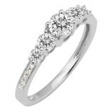 0.85 Carat (Ctw) 10K White Gold Round Cut White Diamond Ladies 5 Stone Bridal Engagement Ring