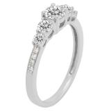 0.85 Carat (Ctw) 10K White Gold Round Cut White Diamond Ladies 5 Stone Bridal Engagement Ring