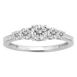 0.85 Carat (Ctw) 10K White Gold Round Cut White Diamond Ladies 5 Stone Bridal Engagement Ring