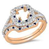 0.80 Carat (Ctw) 10K Rose Gold Round Cut Blue Sapphire & White Diamond Ladies Bridal Split Shank Semi Mount Engagement Ring With Matching Band Set 3/4 CT (No Center Stone)