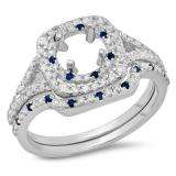 0.80 Carat (Ctw) 10K White Gold Round Cut Blue Sapphire & White Diamond Ladies Bridal Split Shank Semi Mount Engagement Ring With Matching Band Set 3/4 CT (No Center Stone)