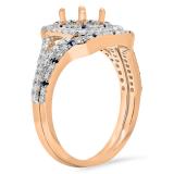0.80 Carat (Ctw) 14K Rose Gold Round Cut Blue Sapphire & White Diamond Ladies Bridal Split Shank Semi Mount Engagement Ring With Matching Band Set 3/4 CT (No Center Stone)