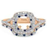 0.80 Carat (Ctw) 14K Rose Gold Round Cut Blue Sapphire & White Diamond Ladies Bridal Split Shank Semi Mount Engagement Ring With Matching Band Set 3/4 CT (No Center Stone)