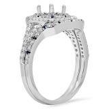 0.80 Carat (Ctw) 14K White Gold Round Cut Blue Sapphire & White Diamond Ladies Bridal Split Shank Semi Mount Engagement Ring With Matching Band Set 3/4 CT (No Center Stone)
