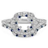 0.80 Carat (Ctw) 14K White Gold Round Cut Blue Sapphire & White Diamond Ladies Bridal Split Shank Semi Mount Engagement Ring With Matching Band Set 3/4 CT (No Center Stone)