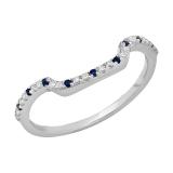 1.1mm Round Blue Sapphire & White Diamond Half Eternity Style Counter Wedding Band for Women (0.13 ctw, Color I-J, Clarity I1-I2) in 14K White Gold