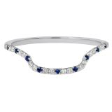 1.1mm Round Blue Sapphire & White Diamond Half Eternity Style Counter Wedding Band for Women (0.13 ctw, Color I-J, Clarity I1-I2) in 14K White Gold
