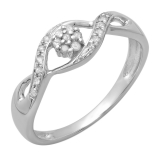 0.15 Carat (ctw) 10K White Gold Round White Diamond Ladies Bridal Bypass Swirl Cluster Engagement Promise Ring