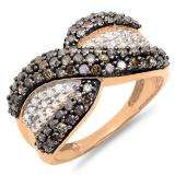 0.95 Carat (Ctw) 10K Rose Gold Round Champagne And White Diamonds Ladies Cocktail Right Hand Ring 1 CT